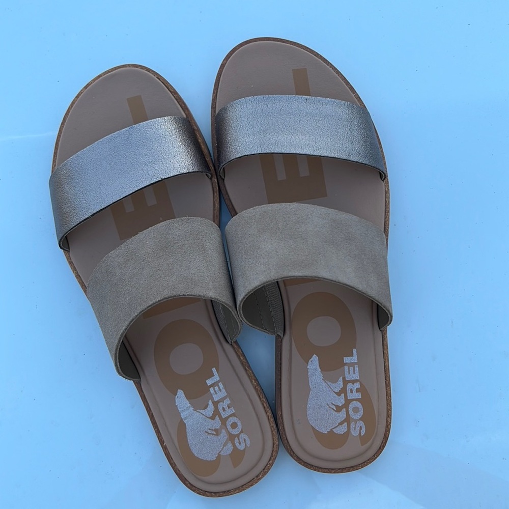 Sorel, Ella II Slide in Ash Brown size 6.5